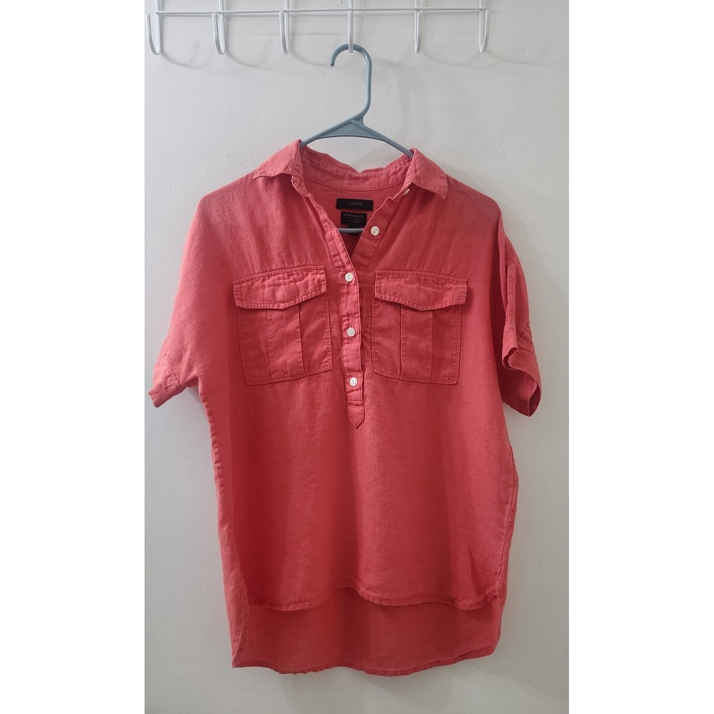 J.Crew Baird McNutt Irish Linen Short Sleeve Popover Top Coral Pink 00 G3842